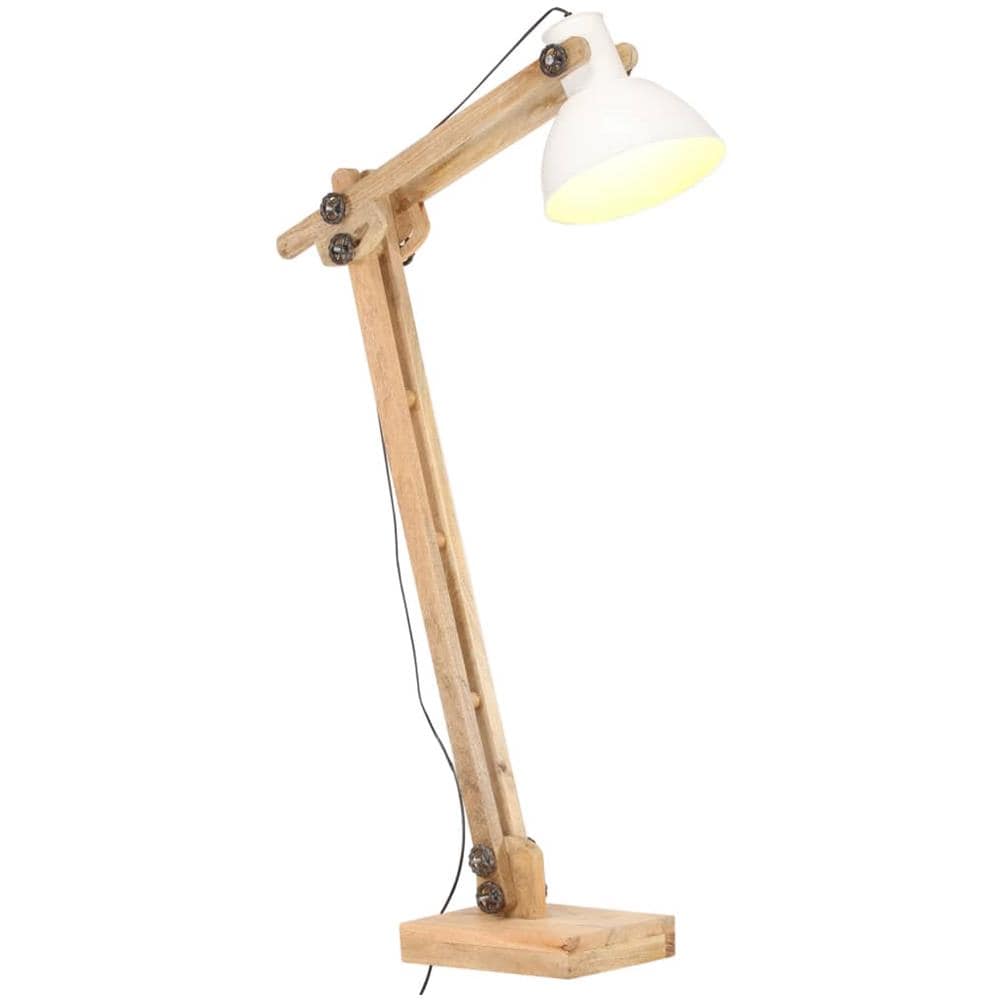 Lampada da Pavimento Bianca in Legno Massello di Mango E27 - Foto 3
