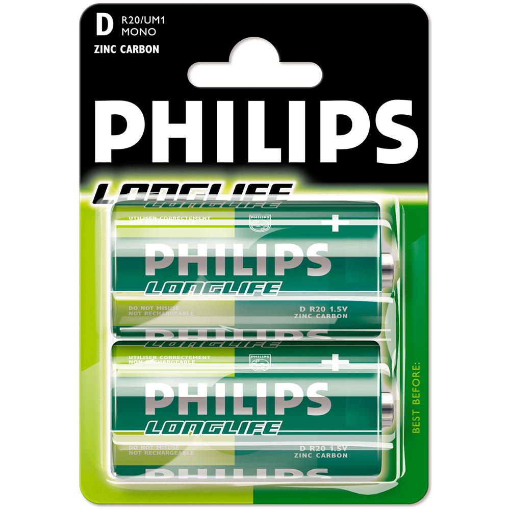 LongLife R20-P2/01B, Zinco-Carbonio, Cilindrico, D, Cd (cadmio) , Hg (mercurio) , Multicolore, Blister - Foto 1