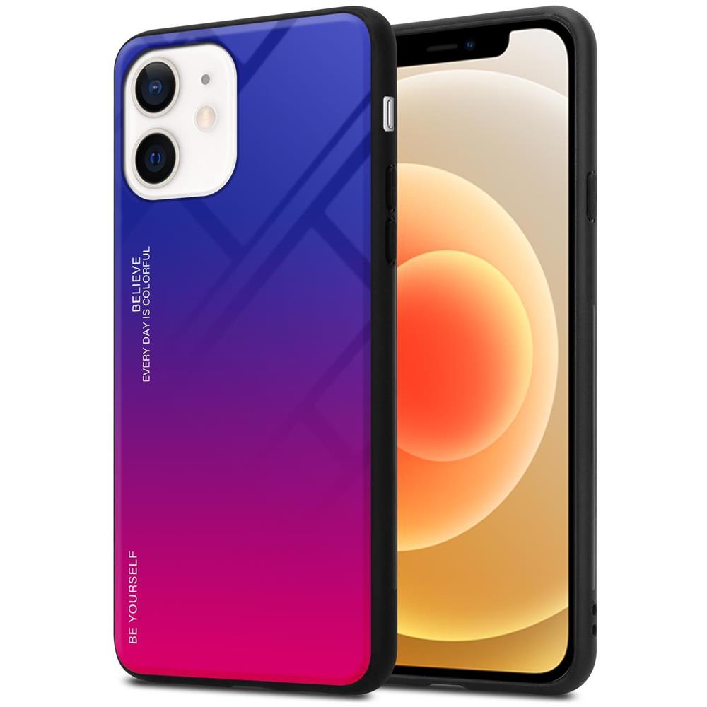 Custodia Compatibile Con Apple Iphone 12 Mini In Viola - Rosso - Coperchio Protettivo Bicolore In Vetro Temperato E Silicone Tpu - Foto 1