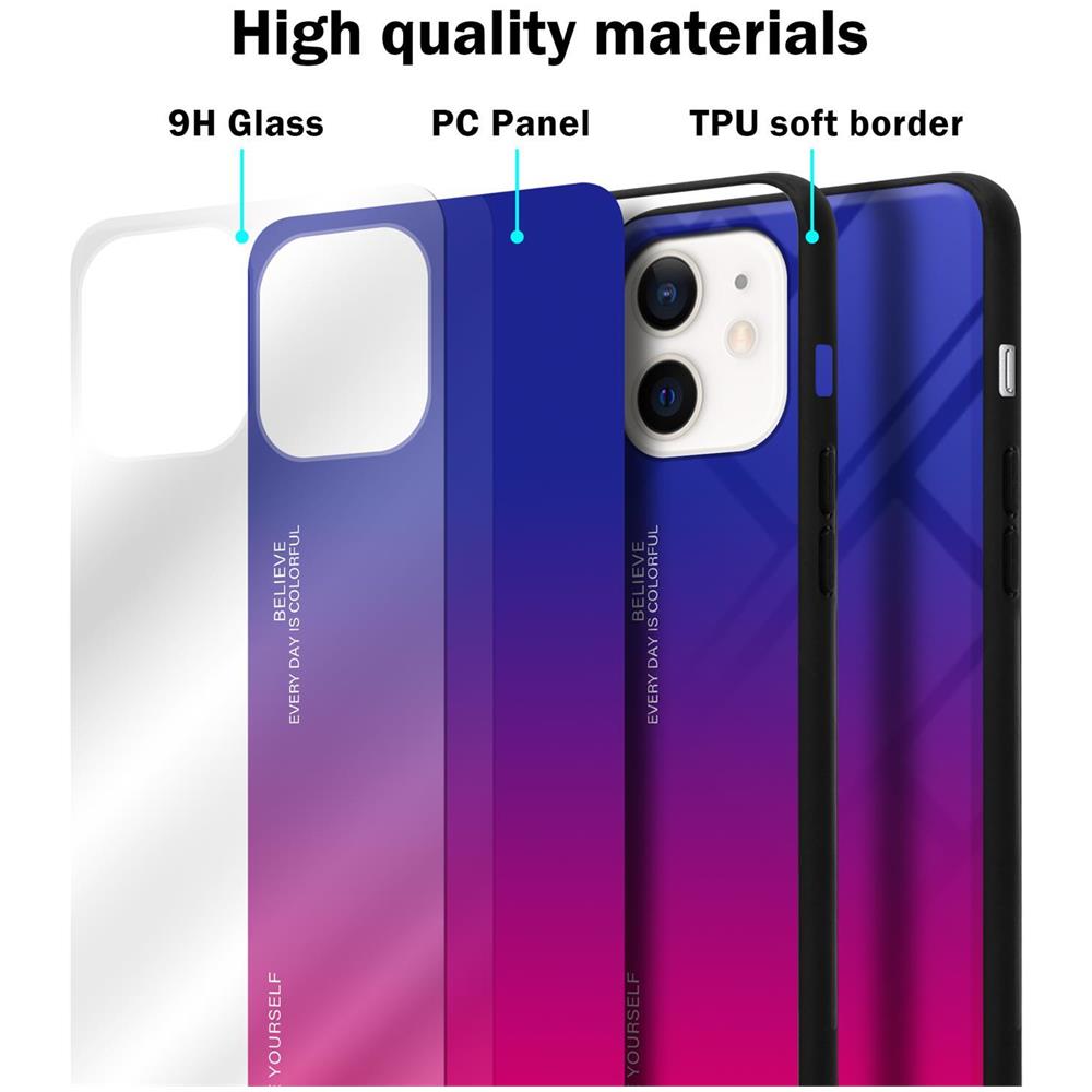 Custodia Compatibile Con Apple Iphone 12 Mini In Viola - Rosso - Coperchio Protettivo Bicolore In Vetro Temperato E Silicone Tpu - Foto 7