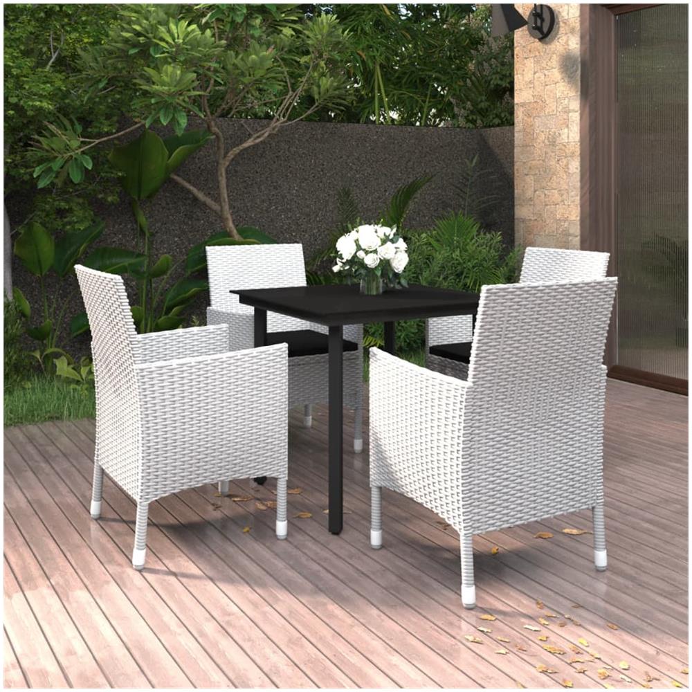 Set Da Pranzo Da Giardino 5 Pz Con Cuscini Polyrattan E Vetro - Foto 1