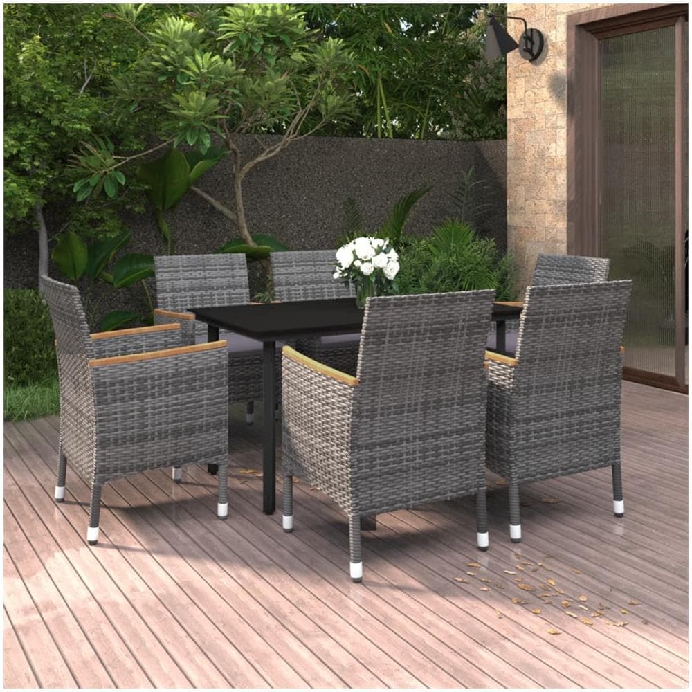 Set Da Pranzo Per Giardino 7 Pz Con Cuscini Polyrattan E Vetro - Foto 1