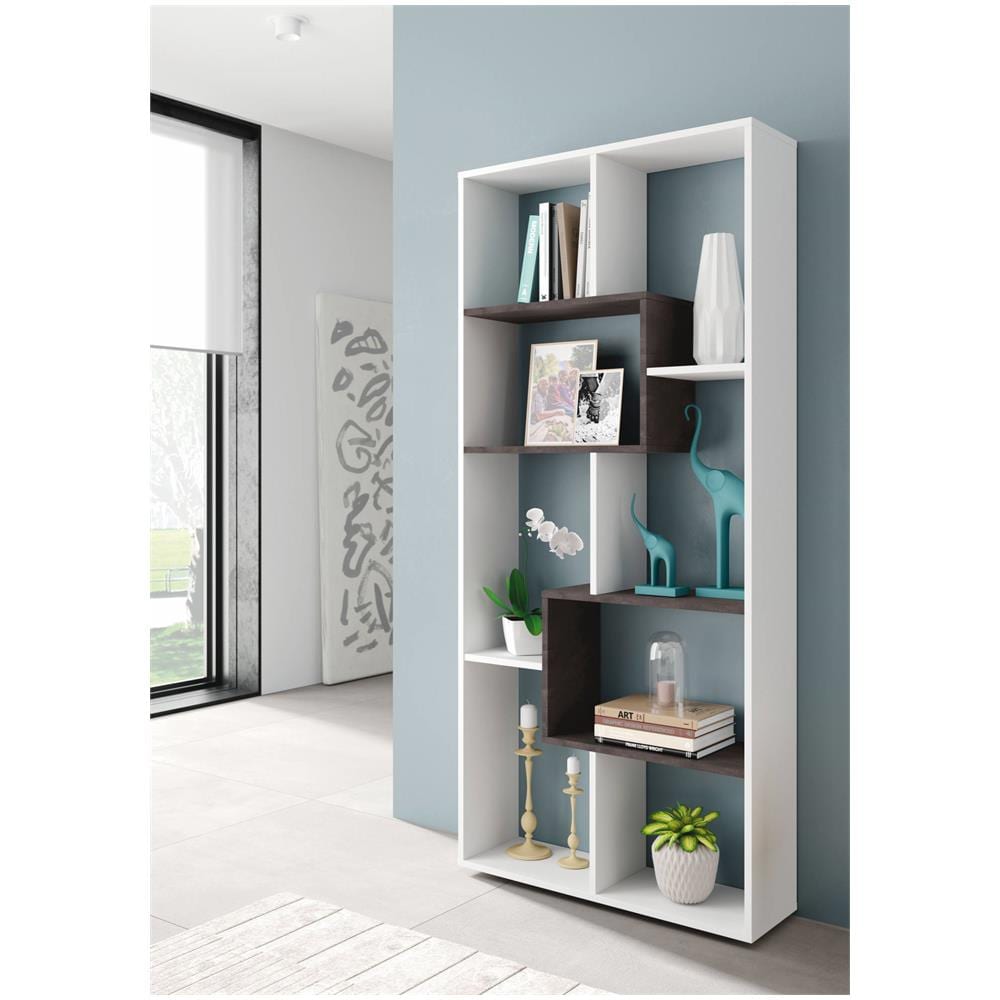 Libreria Fremont, Mobile Portalibri Multiposizione Con 8 Scomparti, Scaffale Da Ufficio, Scaffale Divisorio Per Camera, 80x25h180 Cm, Bianco E Ossido - Foto 1