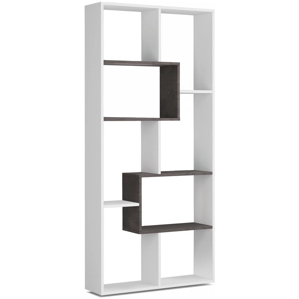 Libreria Fremont, Mobile Portalibri Multiposizione Con 8 Scomparti, Scaffale Da Ufficio, Scaffale Divisorio Per Camera, 80x25h180 Cm, Bianco E Ossido - Foto 2