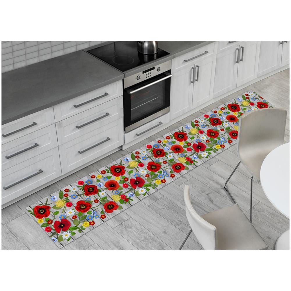 Tappeto Passatoia Cucina Antiscivolo Sottolavello Digitale Disegno Papaveri 50x320 Papaveri - Foto 1