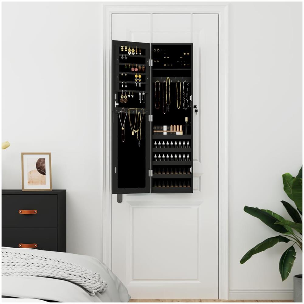 Armadio Portagioie Con Specchio A Muro Nero 30x8,5x106 Cm - Foto 3