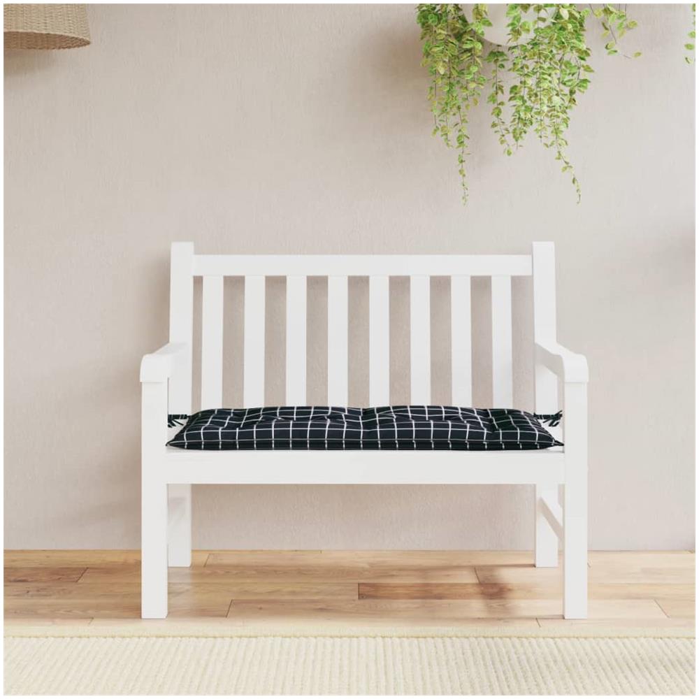 Cuscino Panca Giardino Motivo A Quadri Nero 110x50x7 Cm Tessuto - Foto 1