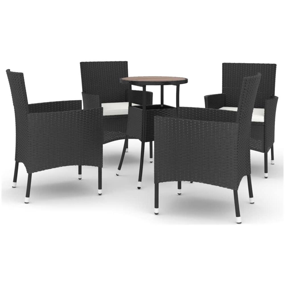 Set Bistrò Da Giardino 5 Pz Con Cuscini In Polyrattan Nero - Foto 1