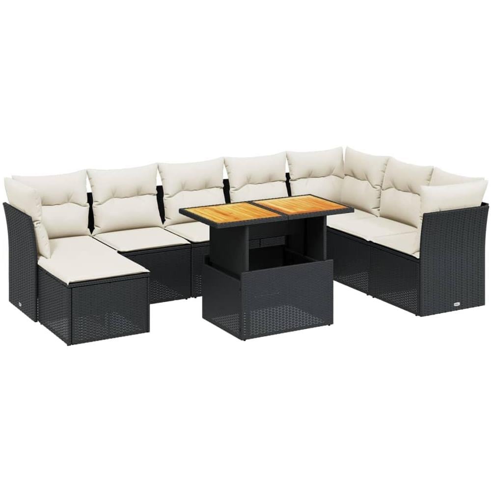 Set Divani da Giardino 9 pz con Cuscini Nero in Polyrattan - Foto 1