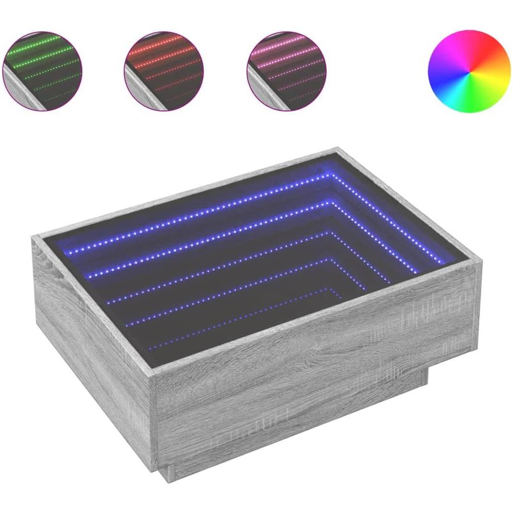 Tavolino Salotto con LED Grigio Sonoma 70x50x30 cm Multistrato - Foto 1