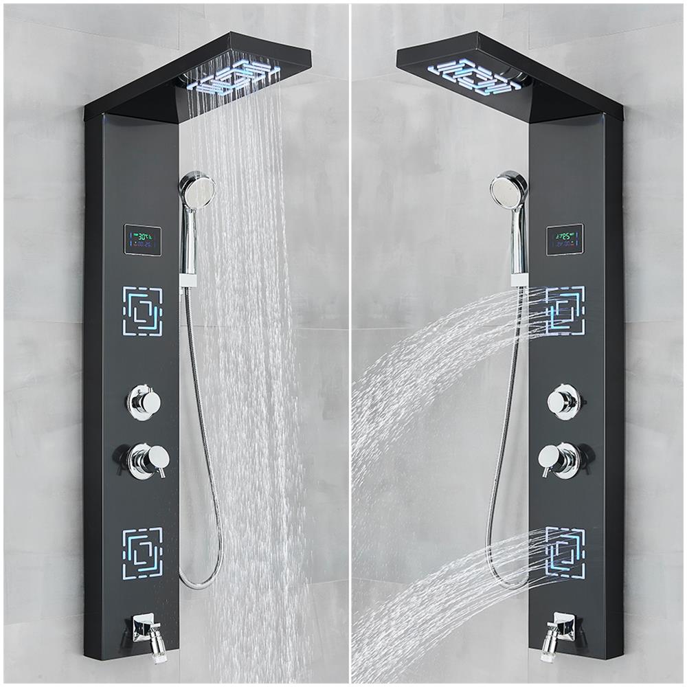 Pannello doccia Blackswan, modello M9007 nero con LED, display digitale, bocca di erogazione e funzioni SPA, dimensioni 114 cm - Foto 4