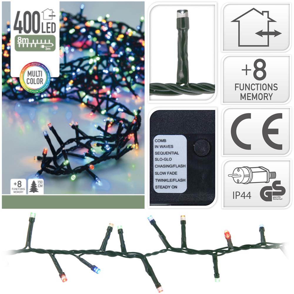 Luci Di Natale 400 Led Multicolor 8 Giochi Di Luce Esterno Albero Interno - Foto 1