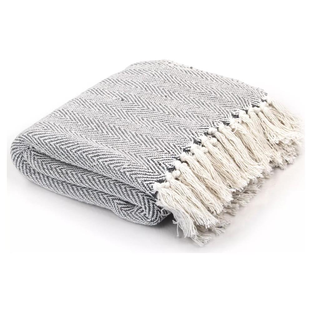 Copriletto in Cotone a Spina di Pesce 160x210 cm Grigio - Foto 1