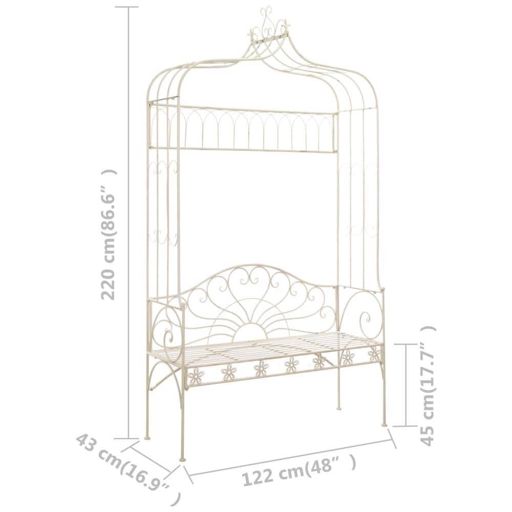 Panchina da Giardino 122 cm in Ferro Bianco Anticato - Foto 11
