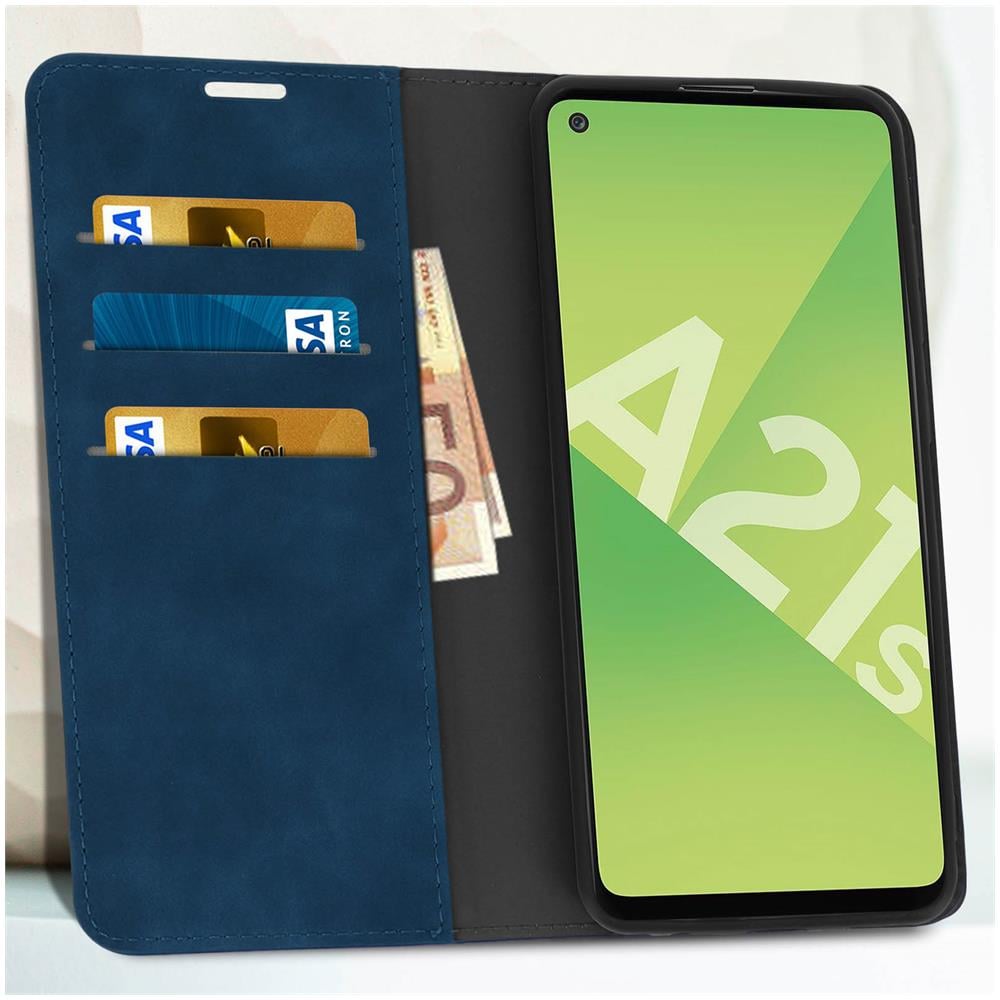 Custodia Samsung Galaxy A21s Soft Touch Portaschede Funzione Supporto Blu - Foto 2