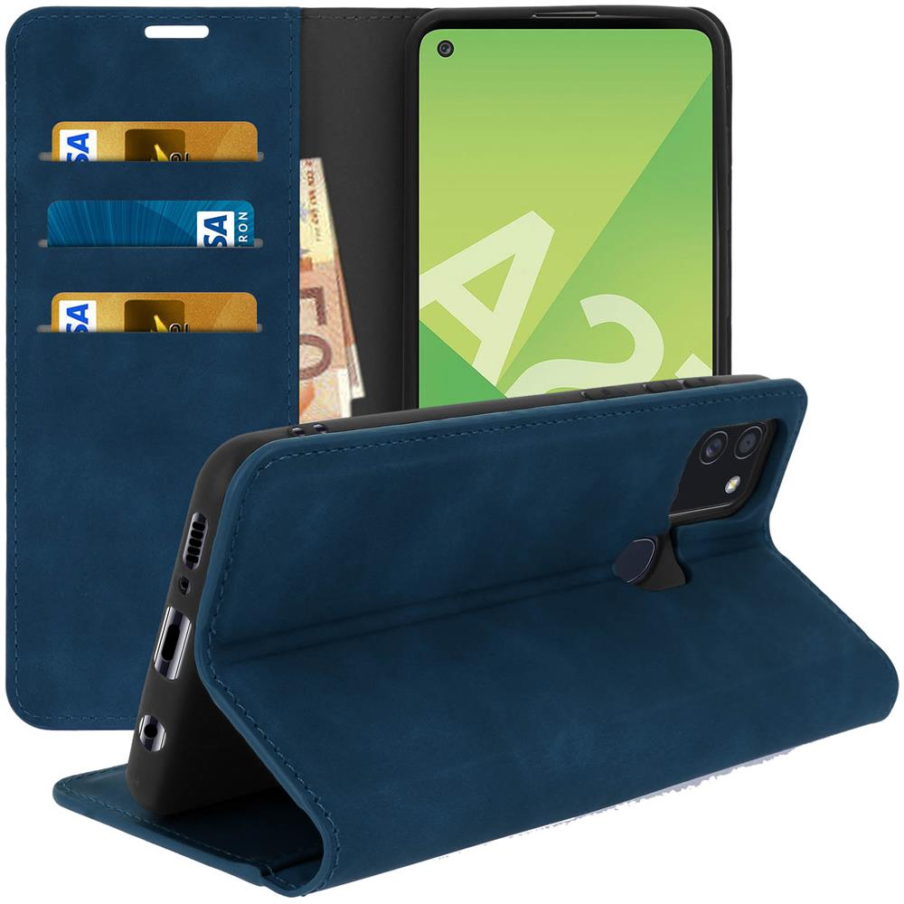 Custodia Samsung Galaxy A21s Soft Touch Portaschede Funzione Supporto Blu - Foto 4