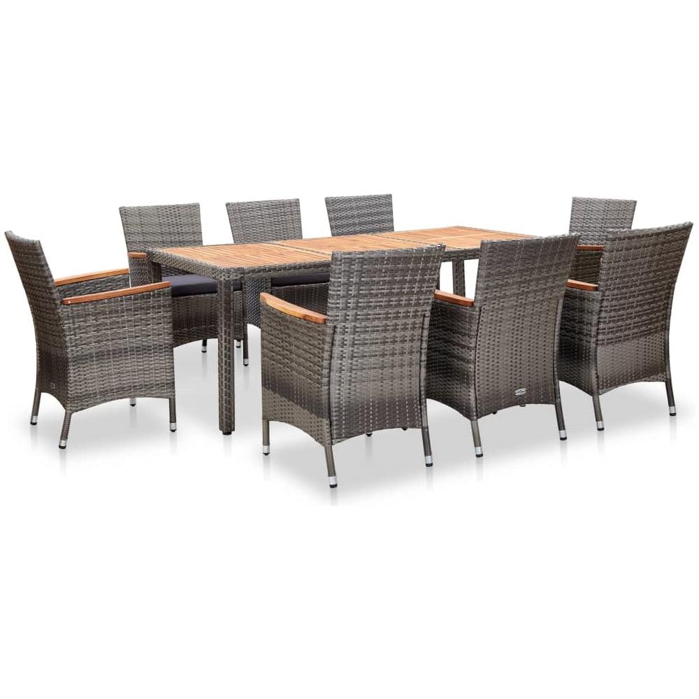 Set Da Pranzo Da Giardino 9 Pz Con Cuscini In Polyrattan Grigio - Foto 1