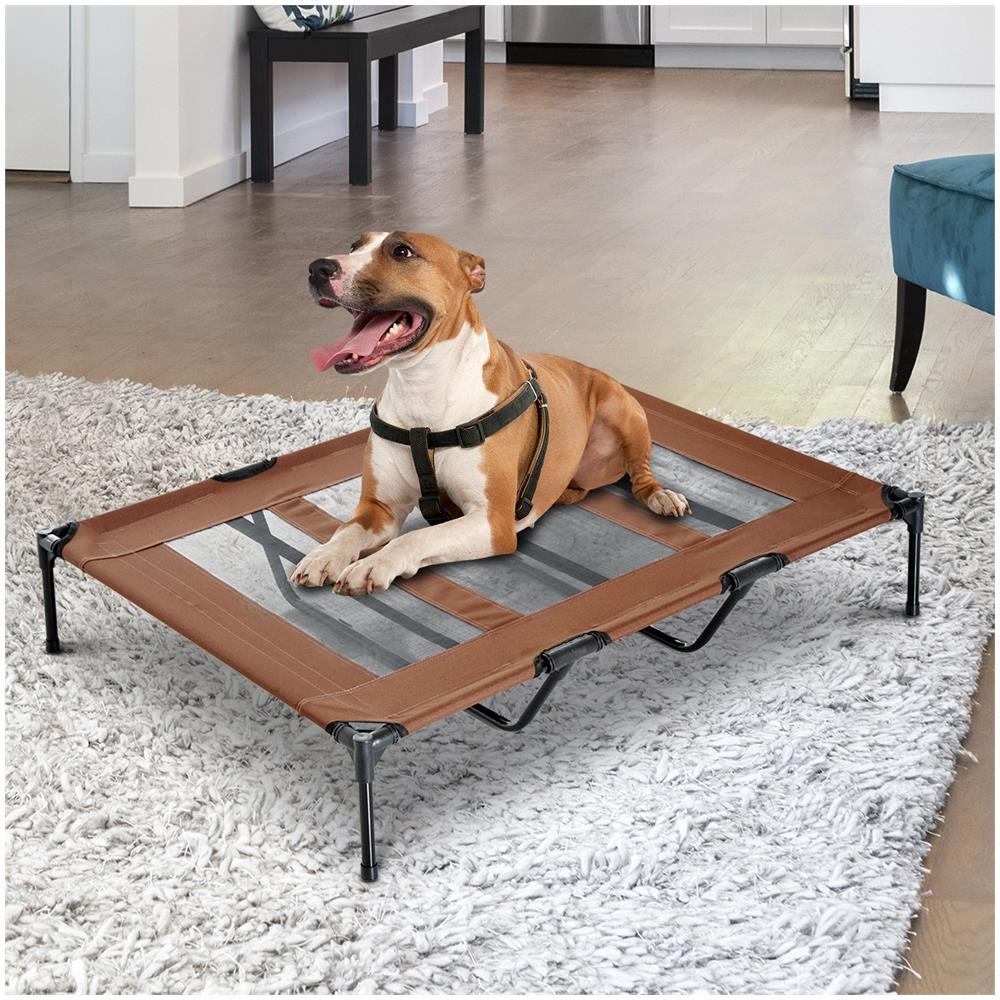 Brandina Lettino Per Cani Pieghevole In Metallo E Tessuto Oxford Con Sacca Di Trasporto, 122x92x23cm, Marrone E Nero - Foto 3