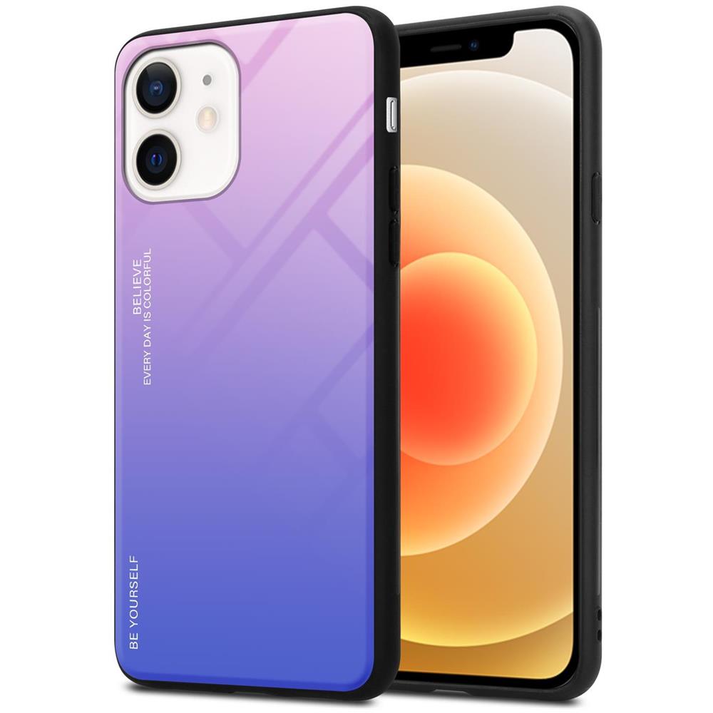 Custodia Compatibile Con Apple Iphone 12 Mini In Rosa - Blu - Coperchio Protettivo Bicolore In Vetro Temperato E Silicone Tpu - Foto 1
