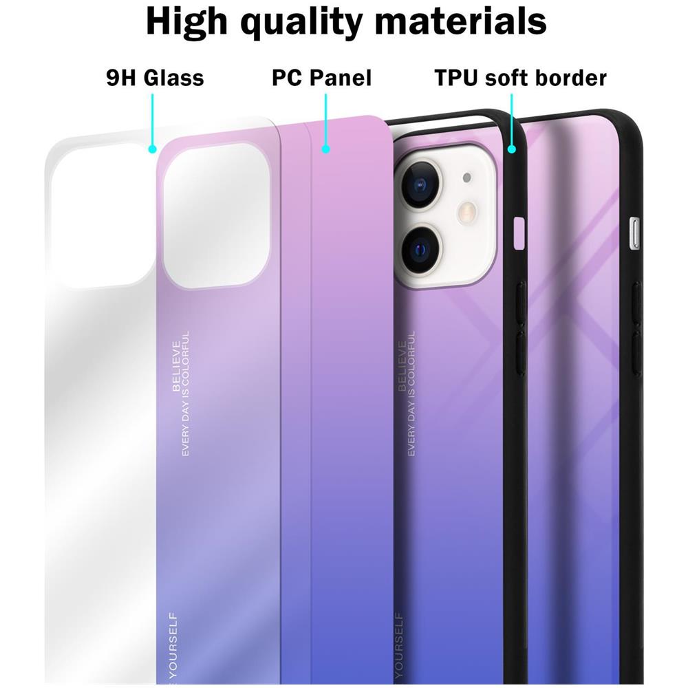 Custodia Compatibile Con Apple Iphone 12 Mini In Rosa - Blu - Coperchio Protettivo Bicolore In Vetro Temperato E Silicone Tpu - Foto 7