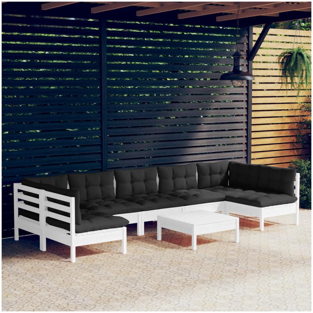 Set Divani Da Giardino 8 Pz Con Cuscini Bianchi Legno Di Pino - Foto 1