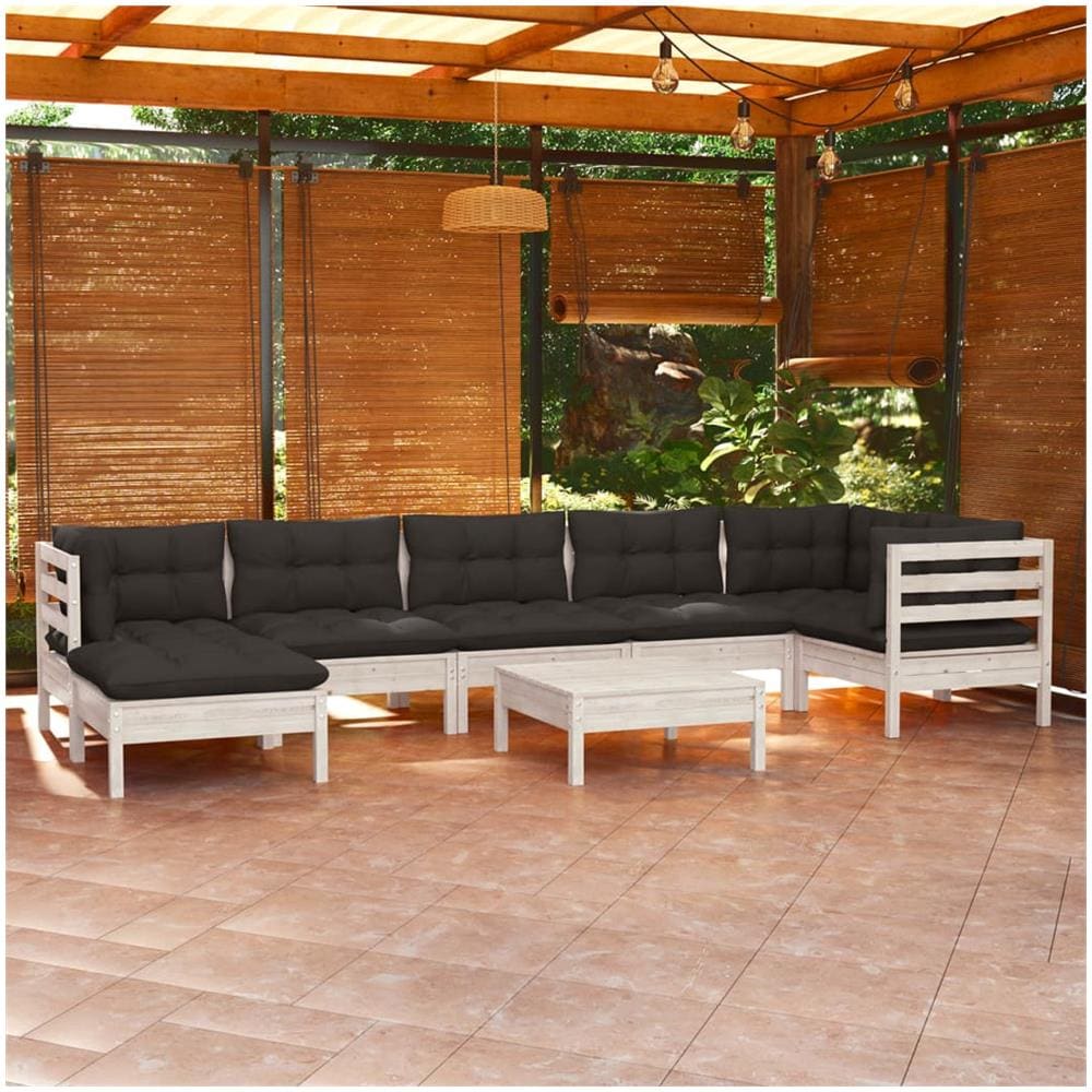 Set Divani Da Giardino 8 Pz Con Cuscini Bianchi Legno Di Pino - Foto 1