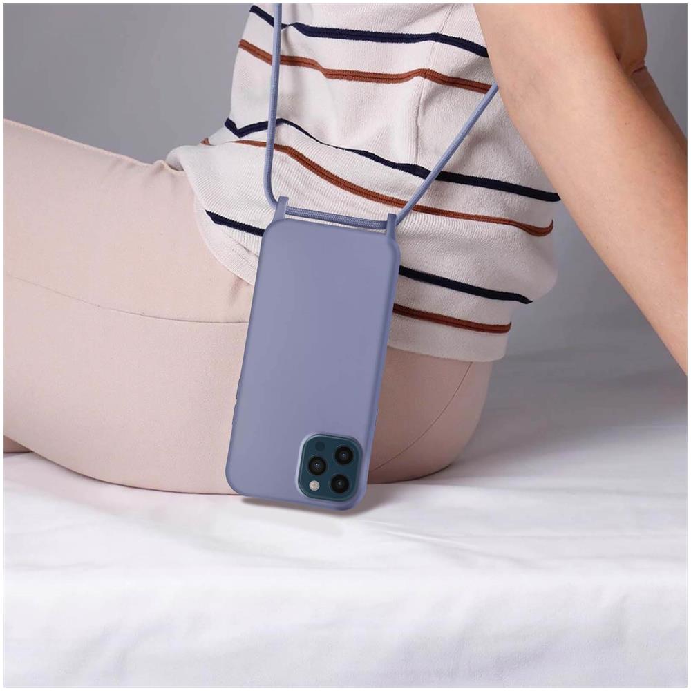 Cover Semirigida Per Iphone 12 Pro Max Cordino Nylon 80 Cm Viola Chiaro - Foto 2