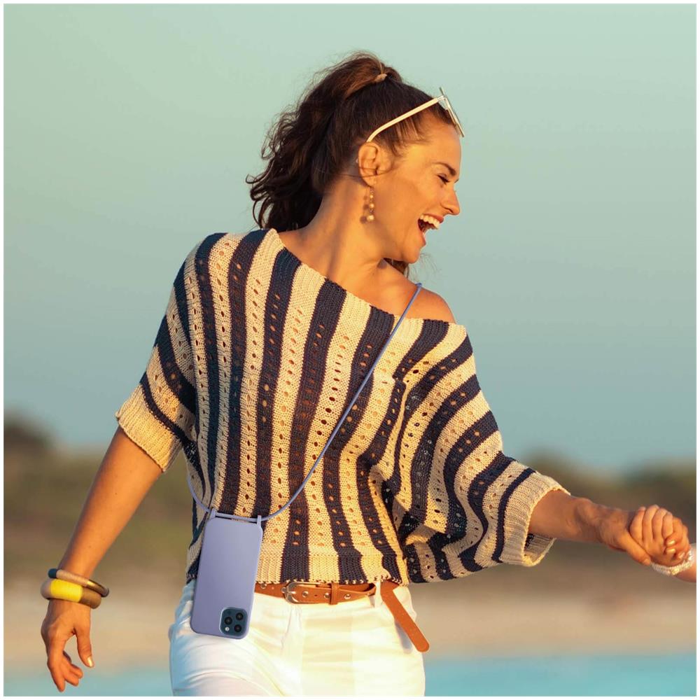 Cover Semirigida Per Iphone 12 Pro Max Cordino Nylon 80 Cm Viola Chiaro - Foto 5