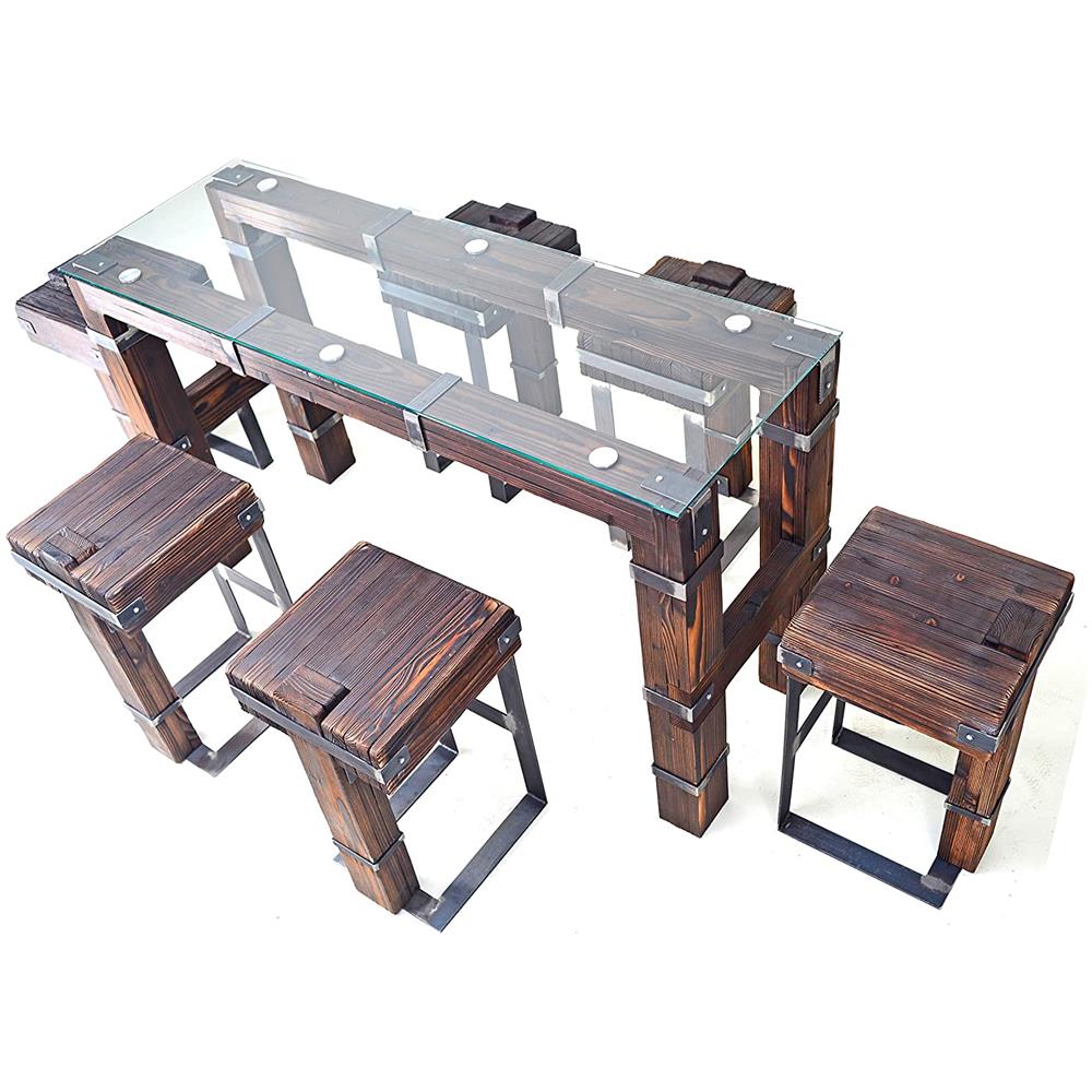 Set Di Mobili Da Bar Ld (tavolo 180x60 Cm + 6 Sgabelli, Colore Naturale) Drohobycz - Foto 1