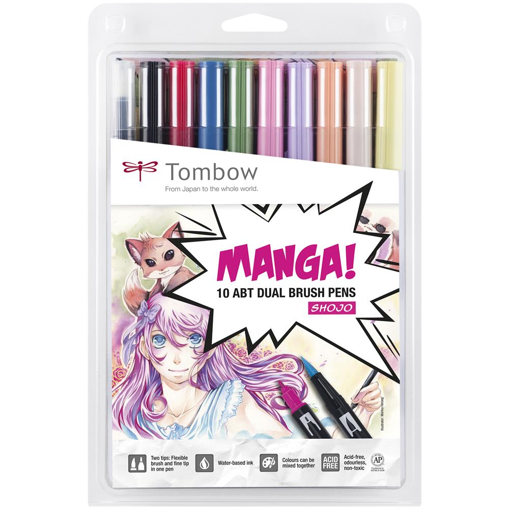 ABT-10C-MANGA2 marcatore Fine /Medio Nero, Blu, Verde, Grigio, Arancione, Rosa, Giallo 10 pz - Foto 1
