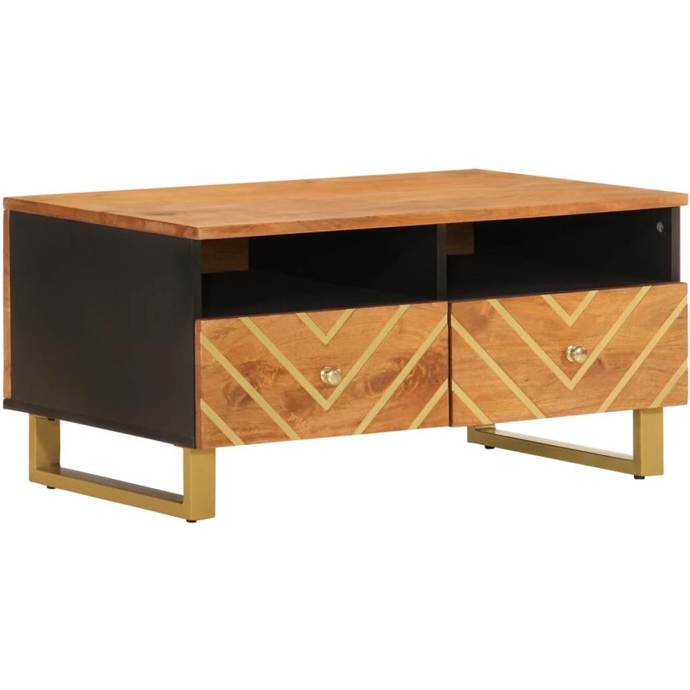 Tavolino Da Salotto Marrone E Nero 80x54x40 Cm Legno Di Mango - Foto 2