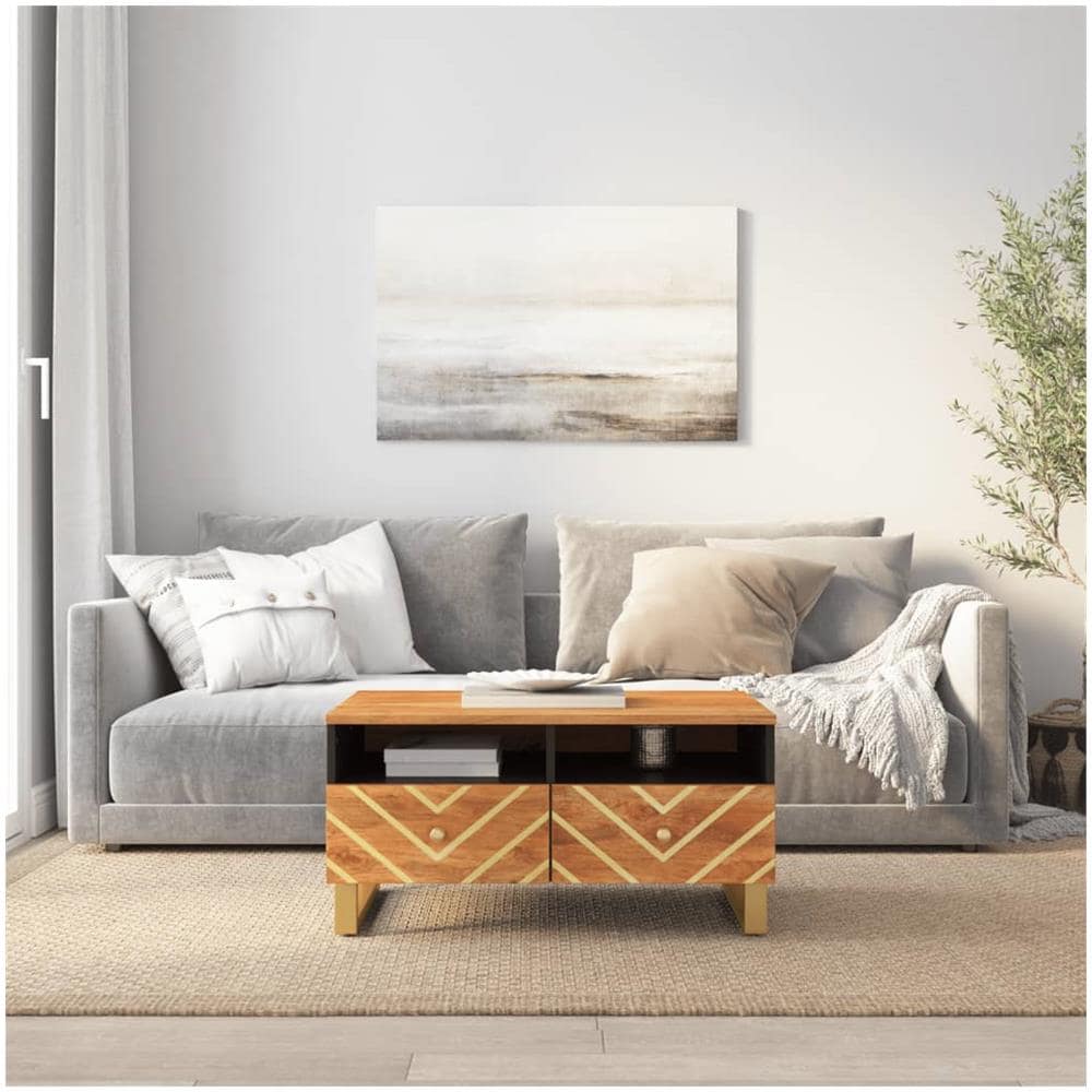 Tavolino Da Salotto Marrone E Nero 80x54x40 Cm Legno Di Mango - Foto 1