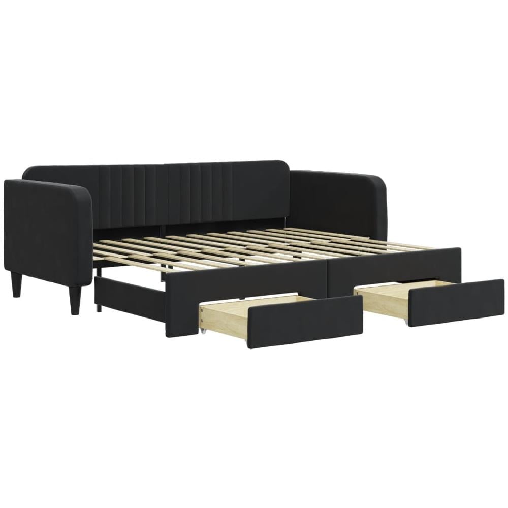 Divano Letto Estraibile Con Cassetti Nero 90x200 Cm In Velluto - Foto 1