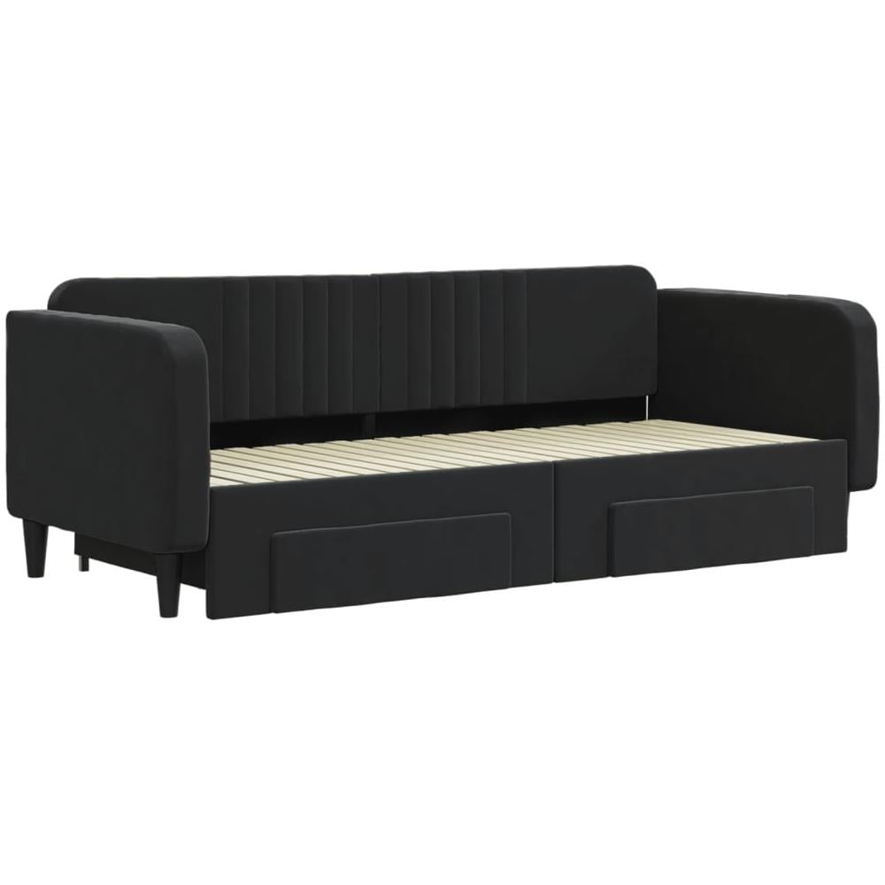 Divano Letto Estraibile Con Cassetti Nero 90x200 Cm In Velluto - Foto 2