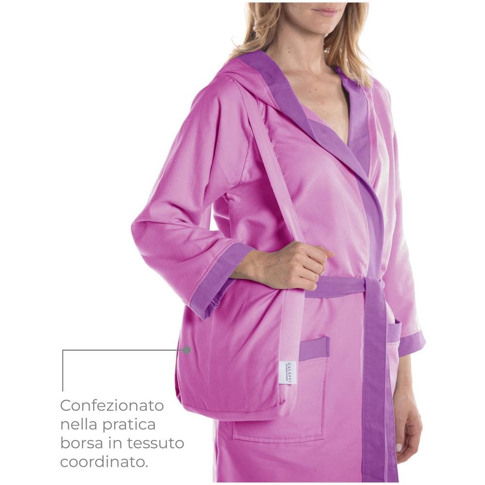Accappatoio Con Cappuccio Spugnissima Tecno Bicolor In Microfibra Colore Viola Misura L - Foto 1