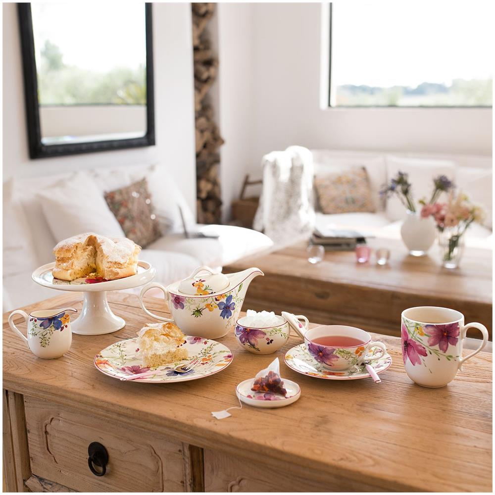 Mariefleur Tea Piccolo, Stoviglie In Pregiato Premium In Rosa E Verde E Arancione, 620ml Teiera In Ceramica, Porcellana, Bianco, 15x 15x 20cm - Foto 2