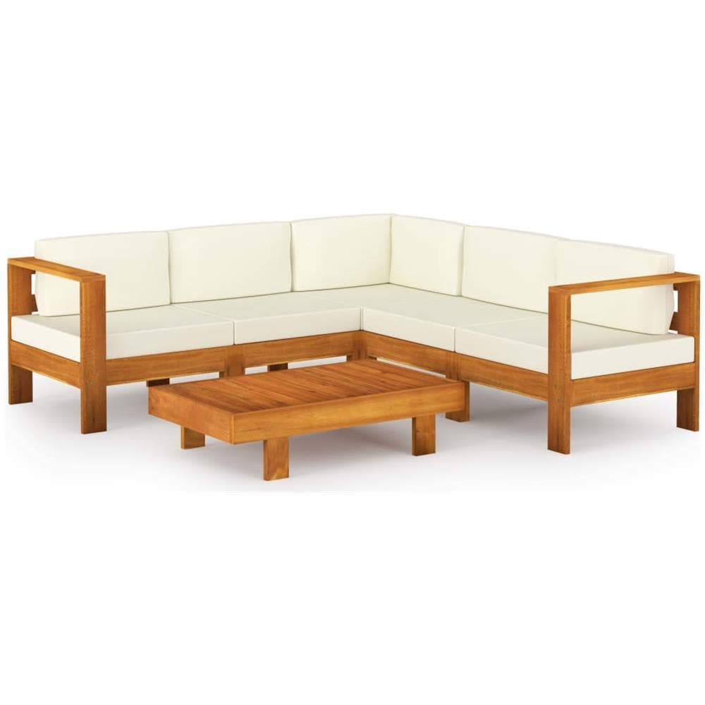 Set Divani Giardino 6 pz Cuscini Bianco Crema in Legno d'Acacia - Foto 1