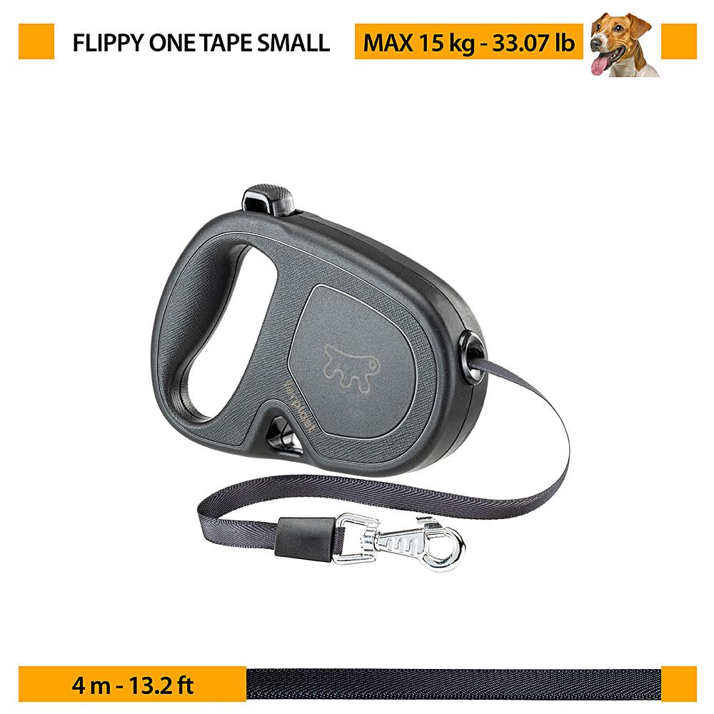 Guinzaglio Retraibile Per Cani Medi Flippy One Tape S, Fettuccia Allungabile 4 M, Max 15 Kg, Nero - Foto 2