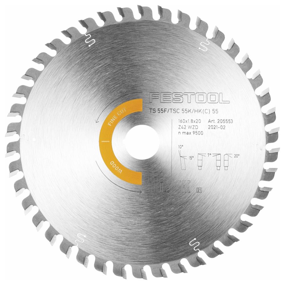 Wood Fine Cut Lama Per Sega Circolare Hw 160 X 1,8 X 20 Mm Wd42 (205553) Per Seghe Ad Affondamento Ts 55 F, Tsc 55 K E Seghe Circolari Hk 55, Hkc 55 - Foto 1