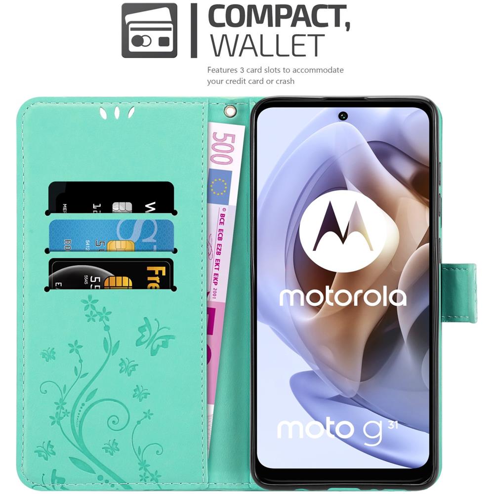Cadorabo Custodia Compatibile Con Motorola Moto G31 / G41 In Turchese Fiore - Coperchio Protettivo In Design Floreale Con Chiusura Magnetica, Funzione Stand E Slot Per Carte - Foto 2