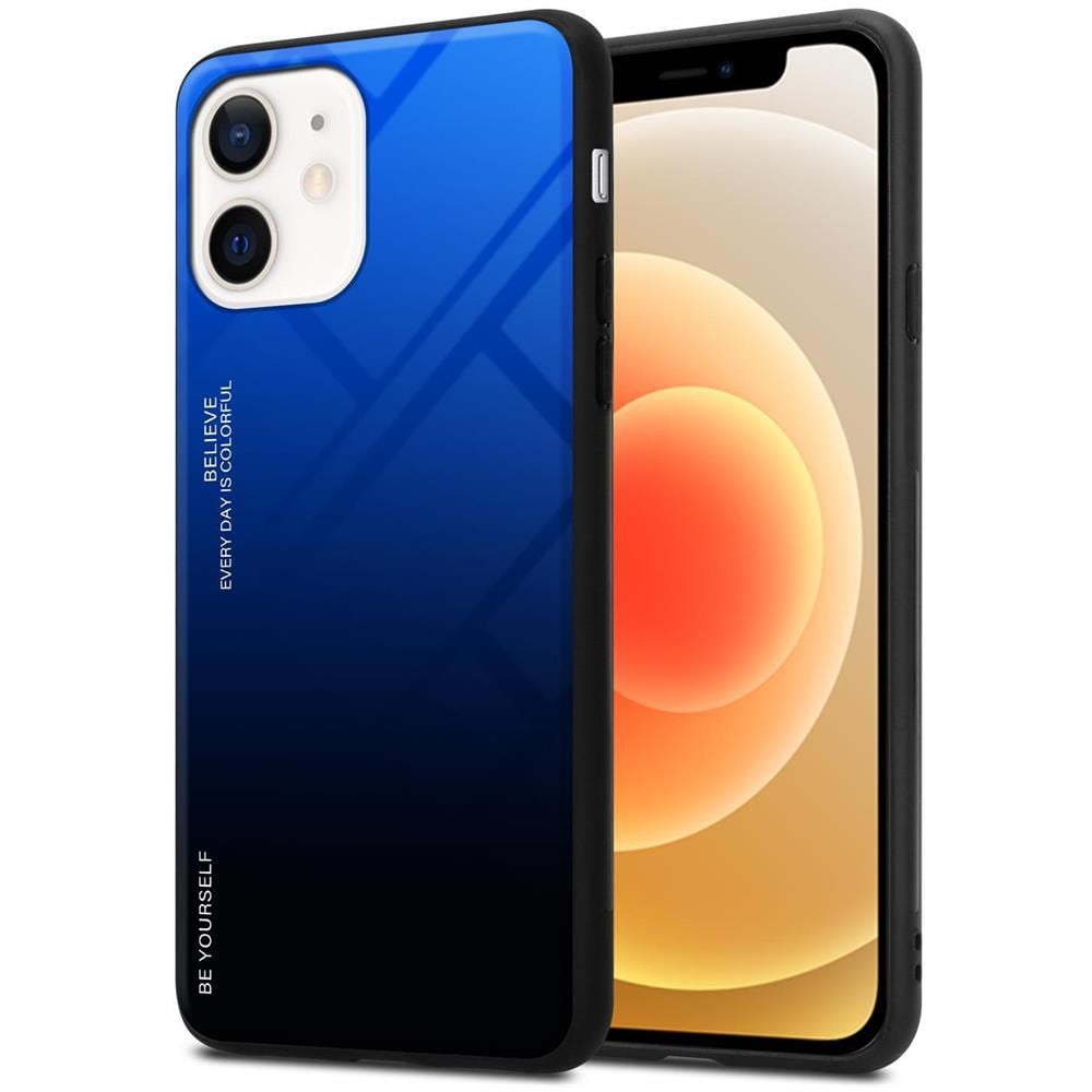 Custodia Compatibile Con Apple Iphone 12 Mini In Blu - Nero - Coperchio Protettivo Bicolore In Vetro Temperato E Silicone Tpu - Foto 1