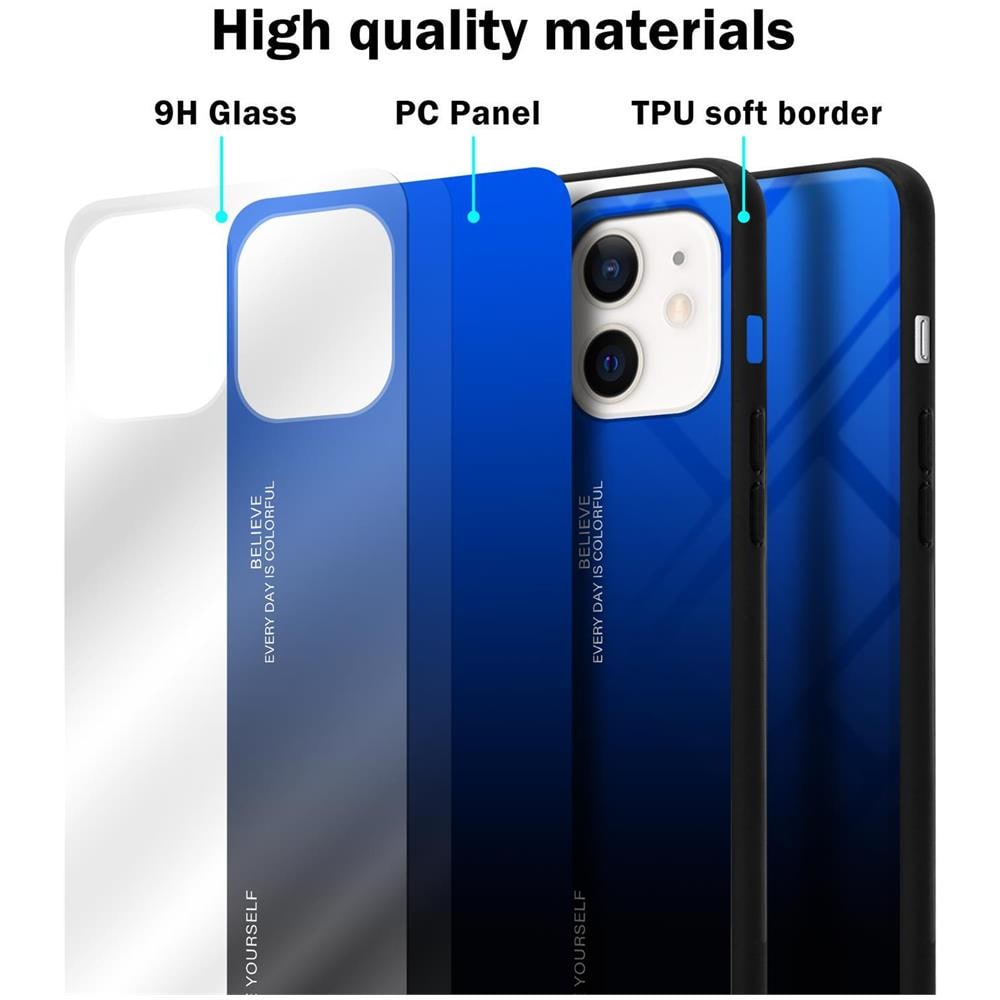 Custodia Compatibile Con Apple Iphone 12 Mini In Blu - Nero - Coperchio Protettivo Bicolore In Vetro Temperato E Silicone Tpu - Foto 7
