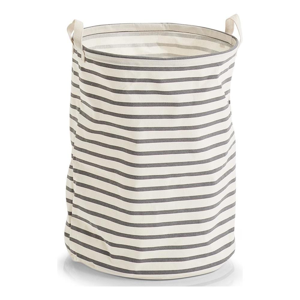 Pratico Cestino Intimo Pieghevole, Due Manici Per Il Trasporto, Colore Bianco A Strisce Orizzontali Grigie, Marca - Foto 1