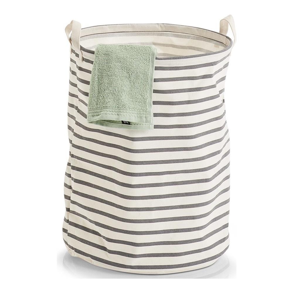 Pratico Cestino Intimo Pieghevole, Due Manici Per Il Trasporto, Colore Bianco A Strisce Orizzontali Grigie, Marca - Foto 2