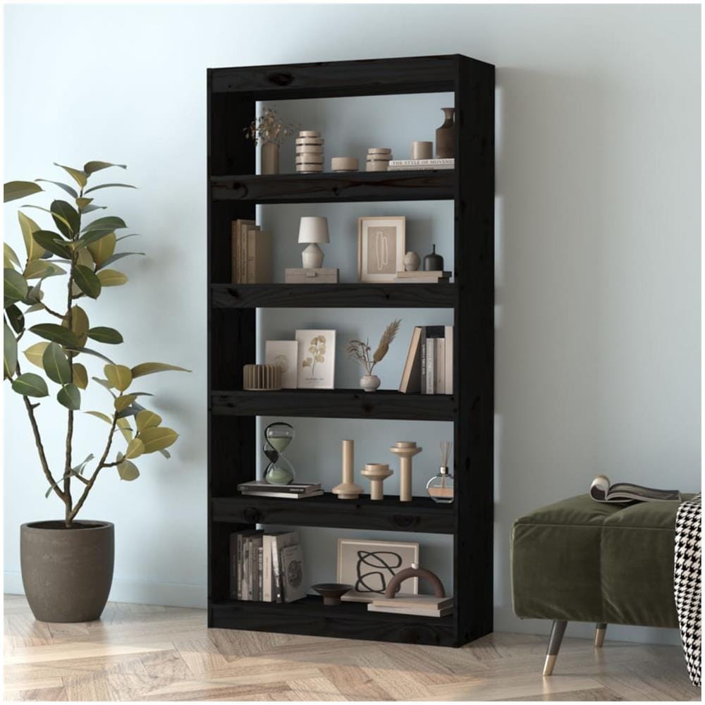 Libreria / divisorio Nero 80x30x167,4 Cm Legno Massello Di Pino - Foto 3