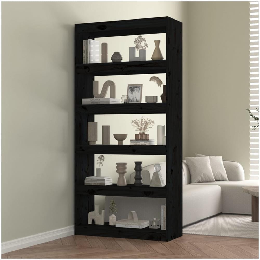 Libreria / divisorio Nero 80x30x167,4 Cm Legno Massello Di Pino - Foto 1