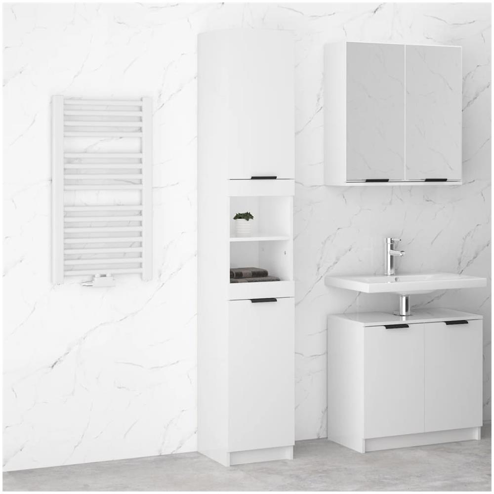 Mobile da Bagno Bianco Lucido 32x34x188,5 cm Legno Multistrato - Foto 1
