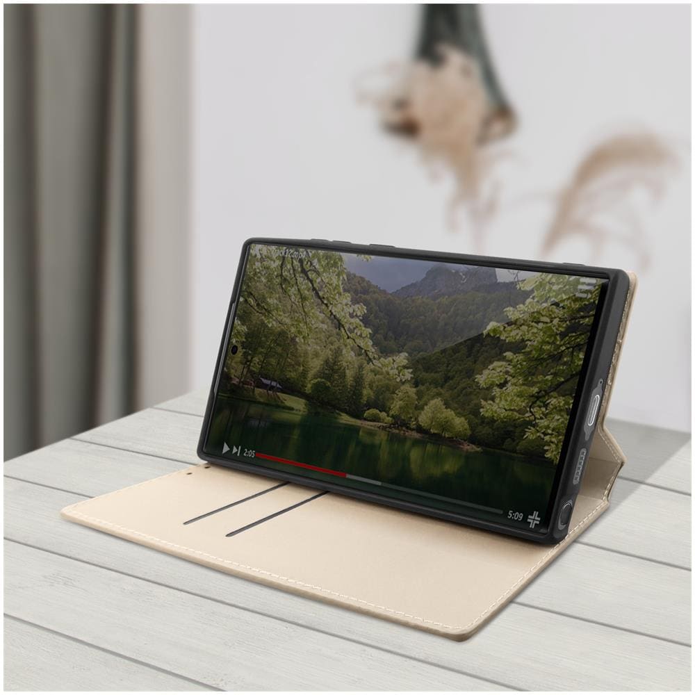 Custodia Samsung Galaxy S23 Ultra Portafoglio Funzione Supporto Video Oro - Foto 5