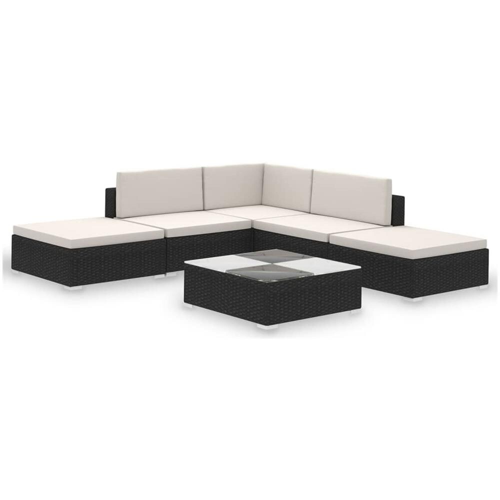 Set Divani Da Giardino 6 Pz Con Cuscini In Polyrattan Nero - Foto 1
