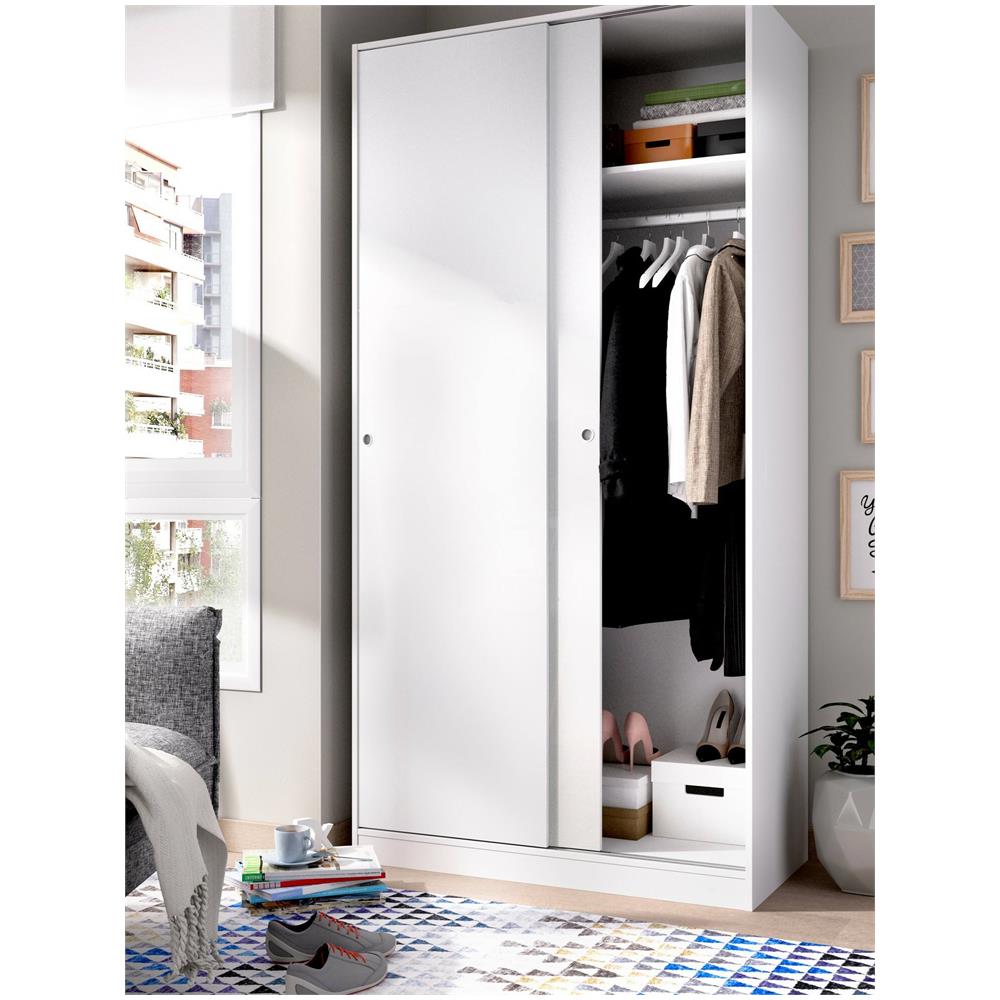 Guardaroba Kilimangiaro, Mobile Appendiabiti Per Camera Da Letto, Armadio Con 2 Ante Scorrevoli, 100x50h204 Cm, Bianco - Foto 4